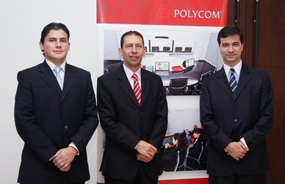 En la foto de izquierda a derecha los ejecutivos de Polycom: Diego Castro, Ingeniero Colombia; Darío Pava, Country Manager Colombia, y Pierre Rodríguez, Vicepresidente de Caribe y América Latina de Polycom 